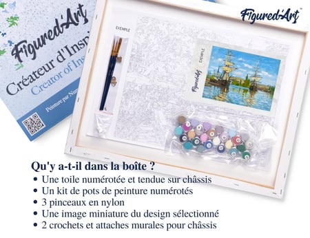 Peinture par Numéro Figured'Art avec Cadre - Bateaux Navigant sur la Seine à Rouen - Monet - Numéro d'Art - 40x50cm toile tendue sur châssis