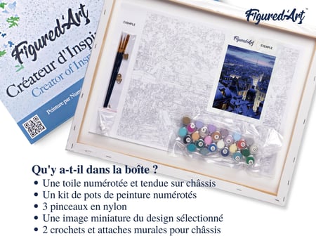 Peinture par Numéro Figured'Art avec Cadre - Toits de Paris - Kit de Loisir Créatif DIY Numéro d'Art Complet - 40x50cm toile tendue sur châssis