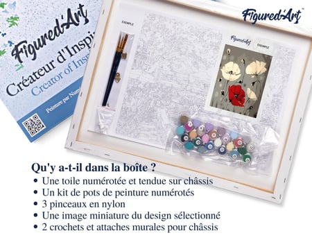 Peinture par Numéro Figured'Art avec Cadre - Fleurs rouge et blanches - Kit de Loisir Créatif DIY Numéro d'Art - 40x50cm toile tendue sur châssis