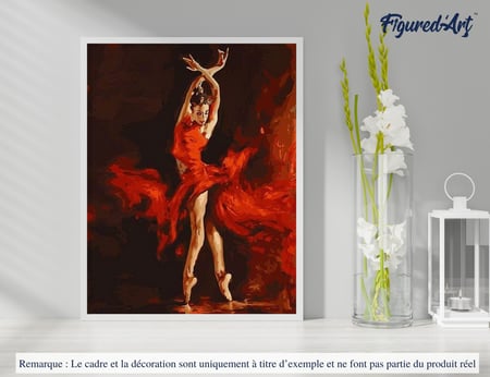 Peinture par Numéro Figured'Art - Danseuse Rouge Magique - Kit de Loisir Créatif DIY Numéro d'Art Complet - 40x50cm sans châssis en bois