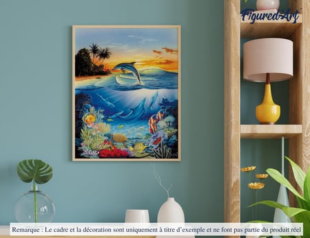 Peinture par Numéro Figured'Art - Dauphins dans le lagon - Kit de Loisir Créatif DIY Numéro d'Art Complet - 40x50cm sans châssis en bois