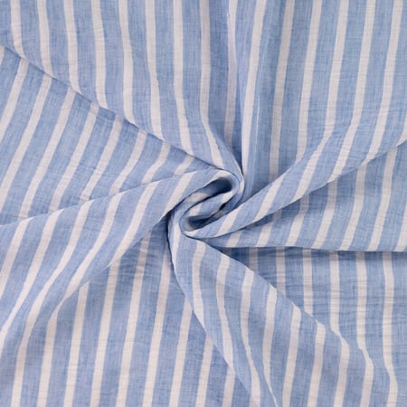 Tissu aspect Lin rayé Bleu ciel
