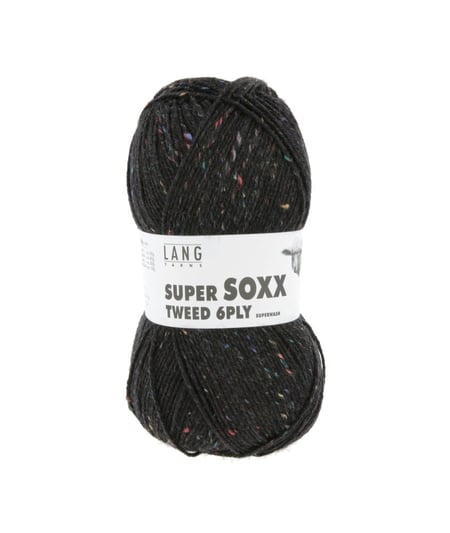 Pelote à tricoter SUPER SOXX TWEED 6 fils - 150 Gr - Lang Yarns : La laine robuste, chaude et élégante 0004 Noir