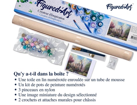 Peinture par Numéro Figured'Art - Château et Arc en Ciel - Kit de Loisir Créatif DIY Numéro d'Art Complet - 40x50cm sans châssis en bois