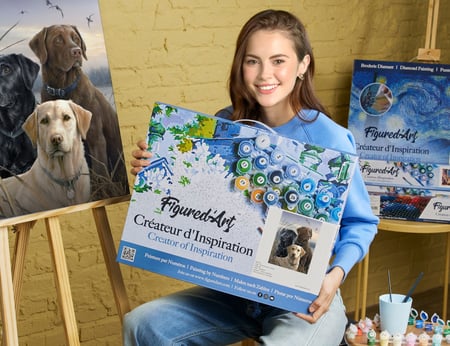 Peinture par Numéro Figured'Art avec Cadre - Trio de labrador - Kit de Loisir Créatif DIY Numéro d'Art Complet - 40x50cm toile tendue sur châssis