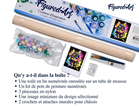 Peinture par Numéro Figured'Art - Chat Splash Pop Art - Kit de Loisir Créatif DIY Numéro d'Art Complet - 40x50cm sans châssis en bois