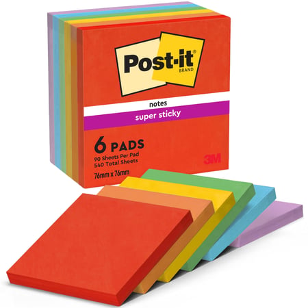 Lot de 5 blocs de notes adhésives Post-it Super Sticky - Papier - Multicolore - 76 x 76 mm