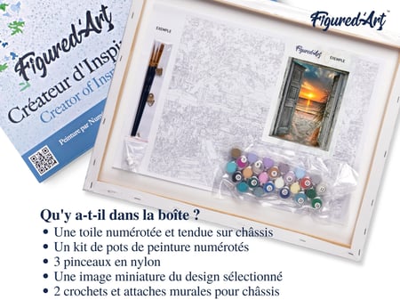 Peinture par Numéro Figured'Art avec Cadre - Porte sur la mer - Kit de Loisir Créatif DIY Numéro d'Art Complet - 40x50cm toile tendue sur châssis