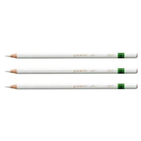 Crayon de couleur - STABILO - Mine grasse aquarellable - Blanc - Lot de 3