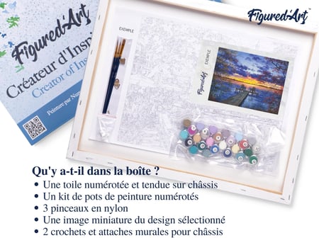 Peinture par Numéro Figured'Art avec Cadre - Ponton au coucher de soleil - Kit de Loisir Créatif DIY Numéro d'Art - 40x50cm toile tendue sur châssis