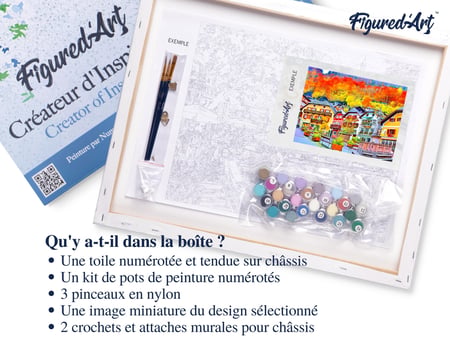 Peinture par Numéro Figured'Art avec Cadre - Village Suisse coloré - Kit de Loisir Créatif DIY Numéro d'Art - 40x50cm toile tendue sur châssis