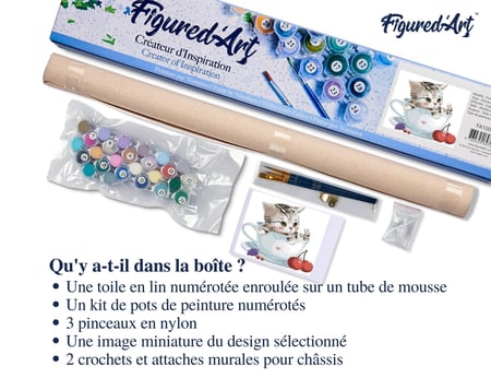 Peinture par Numéro Figured'Art - Chat et Cerises - Kit de Loisir Créatif DIY Numéro d'Art Complet - 40x50cm sans châssis en bois