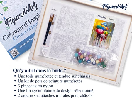 Peinture par Numéro Figured'Art avec Cadre - Farandoles de parapluies 2 - Kit de Loisir Créatif DIY Numéro d'Art - 40x50cm toile tendue sur châssis