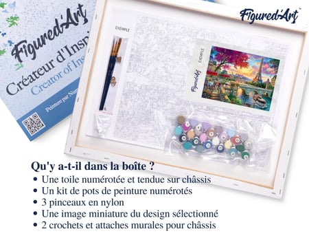 Peinture par Numéro Figured'Art avec Cadre - Diner en bords de seine - Kit de Loisir Créatif DIY Numéro d'Art - 40x50cm toile tendue sur châssis