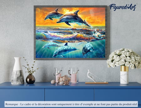 Peinture par Numéro Figured'Art - Aube de Dauphins - Kit de Loisir Créatif DIY Numéro d'Art Complet - 40x50cm sans châssis en bois