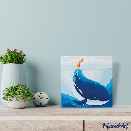 Mini Peinture par Numéro Figured'Art 20x20cm avec cadre Baleine Bleue - Petit Format