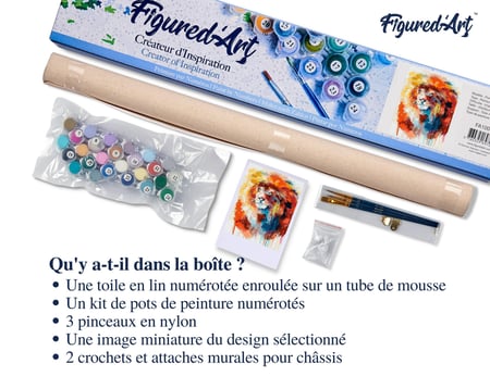 Peinture par Numéro Figured'Art - Lion flamboyant - Kit de Loisir Créatif DIY Numéro d'Art Complet - 40x50cm sans châssis en bois