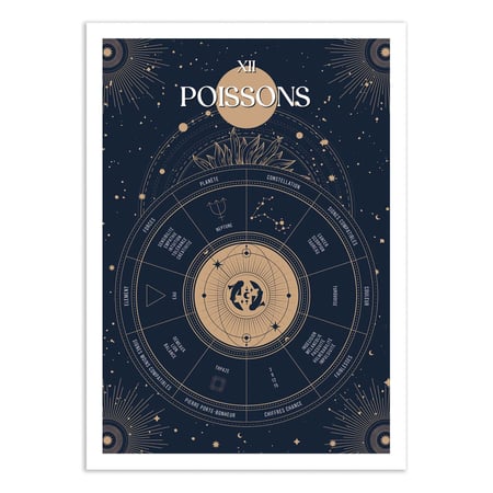 Affiche 30x40 cm - Poissons Signe du Zodiac - Frog Posters
