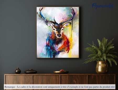 Peinture par Numéro Figured'Art - Portrait de Cerf coloré - Kit de Loisir Créatif DIY Numéro d'Art Complet - 40x50cm sans châssis en bois