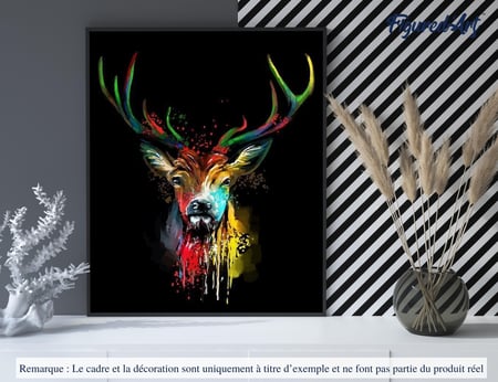Peinture par Numéro Figured'Art avec Cadre - Cerf en Couleur - Kit de Loisir Créatif DIY Numéro d'Art Complet - 40x50cm toile tendue sur châssis