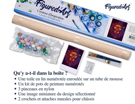 Peinture par Numéro Figured'Art - Lion à lunettes - Kit de Loisir Créatif DIY Numéro d'Art Complet - 40x50cm sans châssis en bois