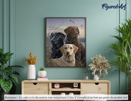 Peinture par Numéro Figured'Art - Trio de labrador - Kit de Loisir Créatif DIY Numéro d'Art Complet - 40x50cm sans châssis en bois