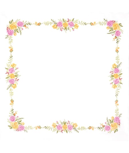 Kit de nappe au point de croix - Bouquet de fleurs - 80 x 80 cm - Trimits Blanc