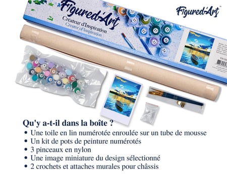 Peinture par Numéro Figured'Art - Barque et Lever de Soleil - Kit de Loisir Créatif DIY Numéro d'Art Complet - 40x50cm sans châssis en bois