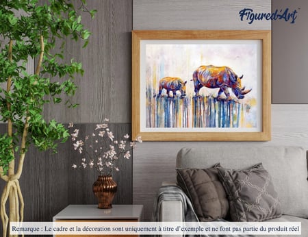Peinture par Numéro Figured'Art - Maman et Bébé Rhinocéros - Kit de Loisir Créatif DIY Numéro d'Art Complet - 40x50cm sans châssis en bois