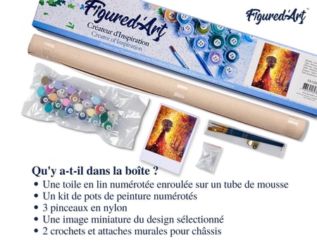 Peinture par Numéro Figured'Art - Forêt d'Automne et Femme au Parapluie - Kit de Loisir Créatif DIY Numéro d'Art - 40x50cm sans châssis en bois