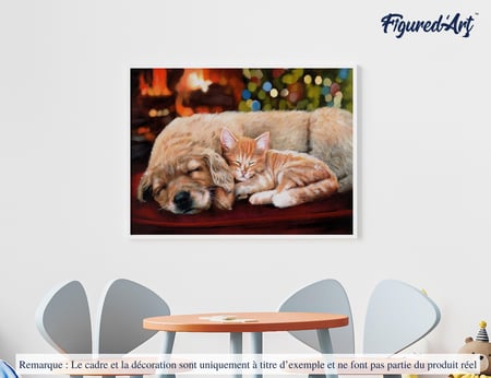 Peinture par Numéro Figured'Art avec Cadre - Sieste entre amis - Kit de Loisir Créatif DIY Numéro d'Art Complet - 40x50cm toile tendue sur châssis