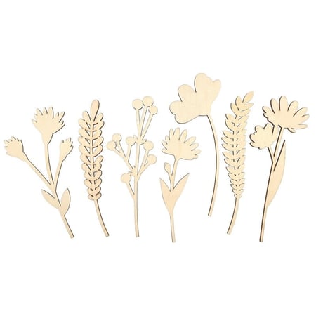Silhouettes fleurs en bois 21 cm 7 pièces