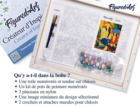 Peinture par Numéro Figured'Art avec Cadre - Femmes et Chat bleu - Kit de Loisir Créatif DIY Numéro d'Art Complet - 40x50cm toile tendue sur châssis