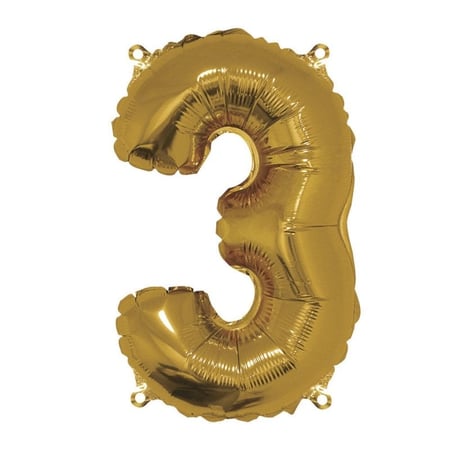 Ballon Chiffre 3, 40cm, 1pce. , or
