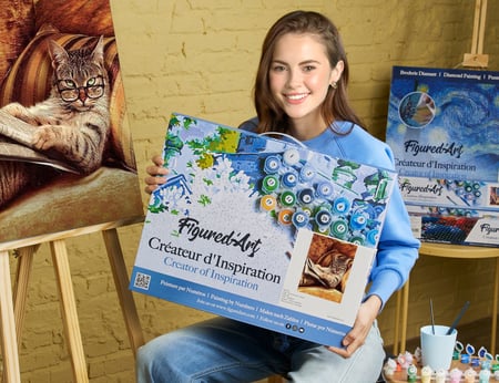 Peinture par Numéro Figured'Art avec Cadre - Chat Connaisseur - Kit de Loisir Créatif DIY Numéro d'Art Complet - 40x50cm toile tendue sur châssis