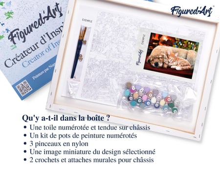 Peinture par Numéro Figured'Art avec Cadre - Sieste entre amis - Kit de Loisir Créatif DIY Numéro d'Art Complet - 40x50cm toile tendue sur châssis