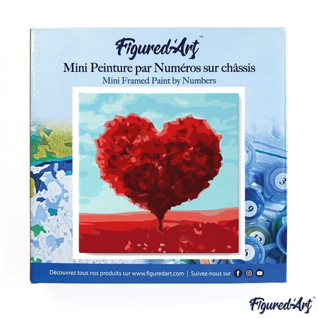 Mini Peinture par Numéro Figured'Art 20x20cm avec cadre Arbre rouge Coeur - Petit Format