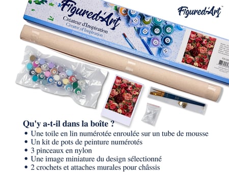 Peinture par Numéro Figured'Art - Fleurs Romantiques - Kit de Loisir Créatif DIY Numéro d'Art Complet - 40x50cm sans châssis en bois