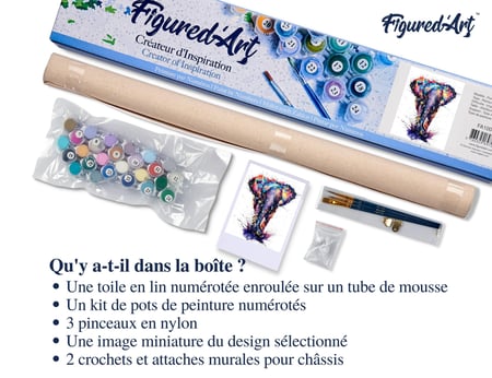 Peinture par Numéro Figured'Art - Eléphant d'Asie en peinture - Kit de Loisir Créatif DIY Numéro d'Art Complet - 40x50cm sans châssis en bois