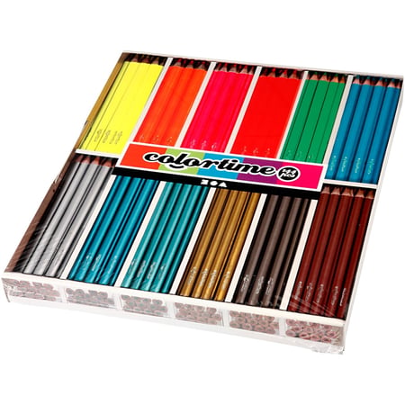 Crayons de Couleur Colortime, L : 17,45 cm, mine 4 mm, couleurs métalliques, couleurs néons, 144 pièces/ 1 Pq.