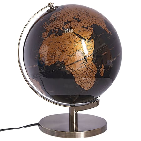 Globe Terrestre Lumineux LED Noir et Cuivré 32 cm de Hauteur Accessoire Déco pour Bureau ou Bibliothèque au Style Moderne et Traditionnel Beliani