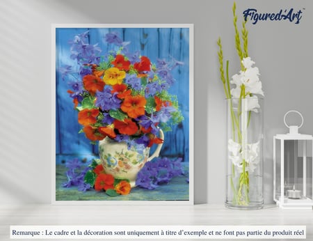 Peinture par Numéro Figured'Art avec Cadre - Bouquet orange et violet - Kit de Loisir Créatif DIY Numéro d'Art - 40x50cm toile tendue sur châssis