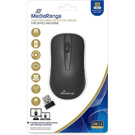 Souris optique sans fil MediaRange - 3 boutons - 1200Dpi - Noire