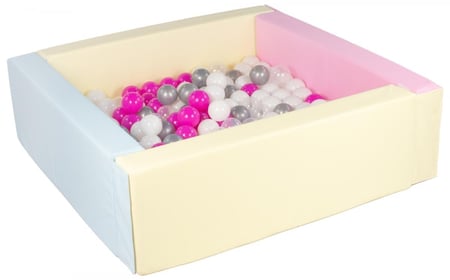 Piscine à balles carrée avec 200 balles – bords 3 couleurs/blanc, transparent, rose, argent - Velinda