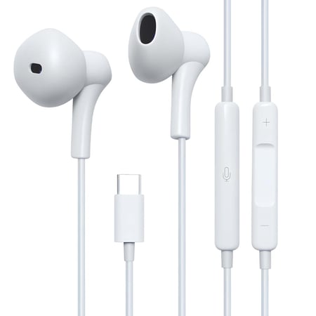Jaym Écouteurs Filaires USB-C avec Micro et Télécommande 3 Boutons Blanc