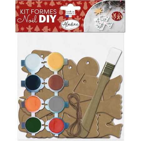 Kit créatif - Décorations de noël - Bois - A décorer - 12 formes + peinture + pinceau - Aladine