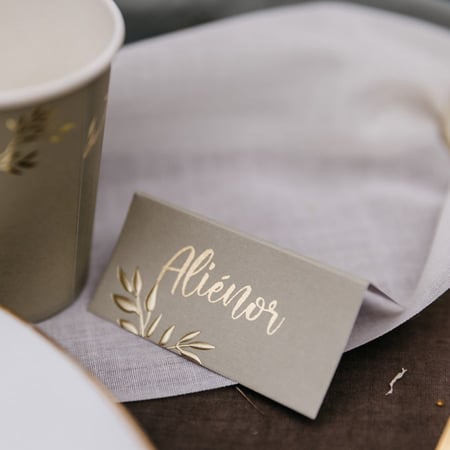 10 Marque Places Jolis Brins Vert Sauge et Or - 8 cm
