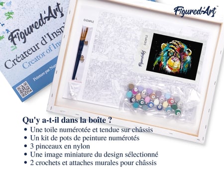 Peinture par Numéro Figured'Art avec Cadre - Babouin Pop Art - Kit de Loisir Créatif DIY Numéro d'Art Complet - 40x50cm toile tendue sur châssis