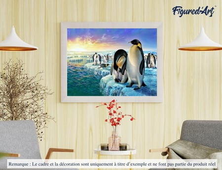 Peinture par Numéro Figured'Art - Pingouins sur la banquise - Kit de Loisir Créatif DIY Numéro d'Art Complet - 40x50cm sans châssis en bois