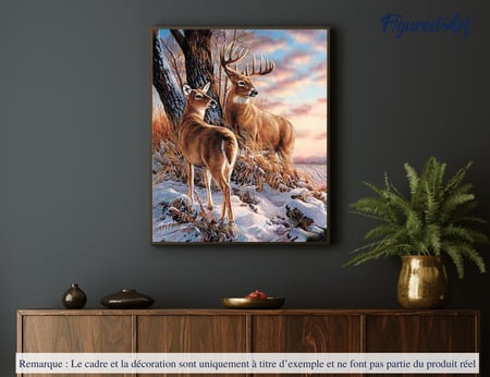 Peinture par Numéro Figured'Art - Cerfs en Hiver - Kit de Loisir Créatif DIY Numéro d'Art Complet - 40x50cm sans châssis en bois